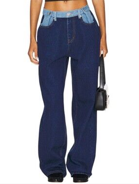 Steve Madden Emeric Color Block Wide Leg Jeans Women's XS